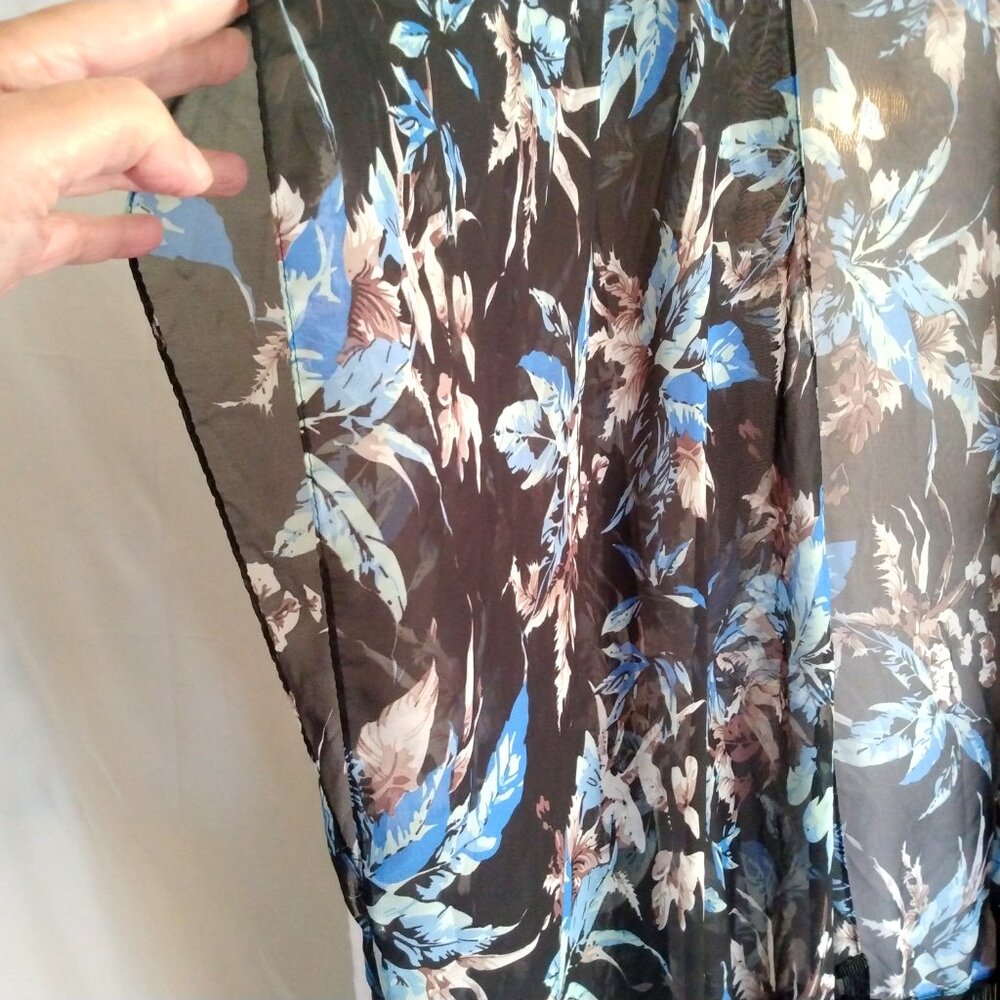Soul Young Black Floral Sheer Kimono Duster Beach Cover-Up XL Boho Cottagecore - Picture 4 of 10